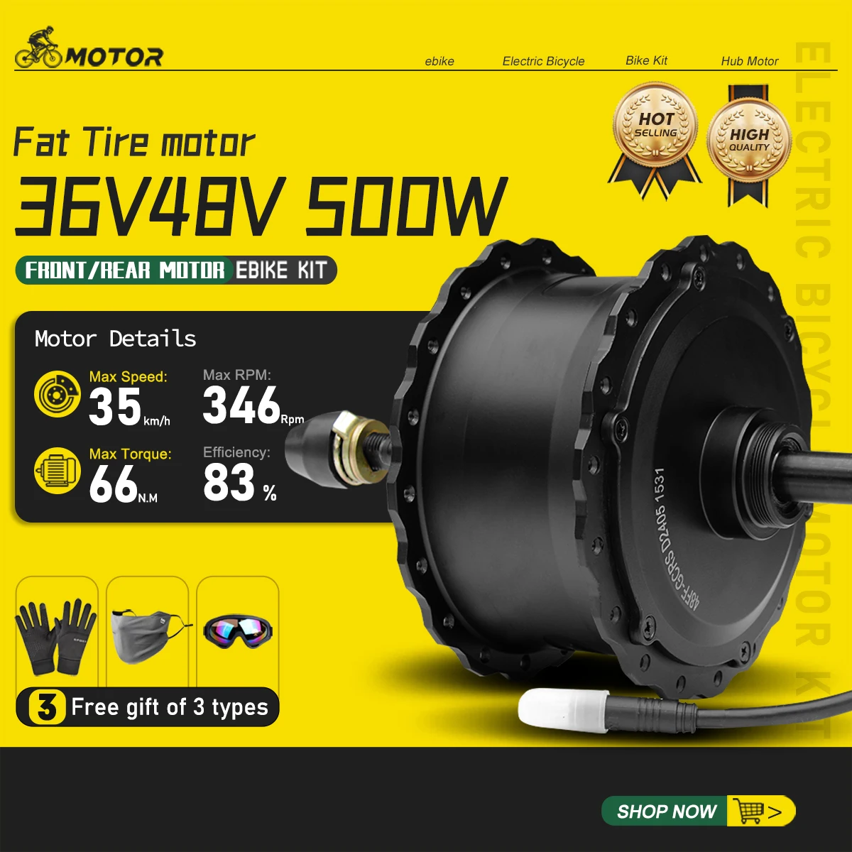 36V 48V 500W Snow Electric Bike Motor 4.0 Tyre Front/Rear Brushless Gear Wheel Hub Motor for Ebike Fat Tire Conversion Kit