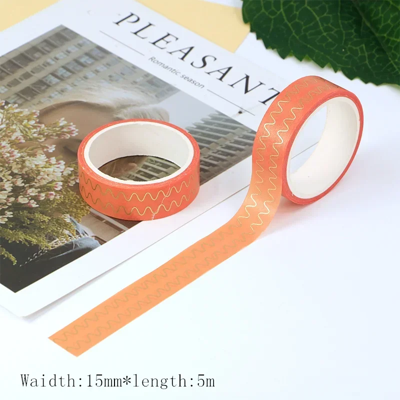 

New 1PC 15mm*5m Gold Foil Stripes washi tape kawaii Deco Adhesive Scrapbooking Stationary Supplies Masking Tape sticker