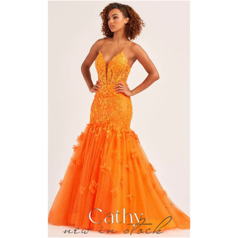 

Cathy 3D Flowers Lace Embroidery Prom Dresses Tulle Mermaid فساتين السهرة Elegant Sleeveless Floor-Length vestidos verano moda