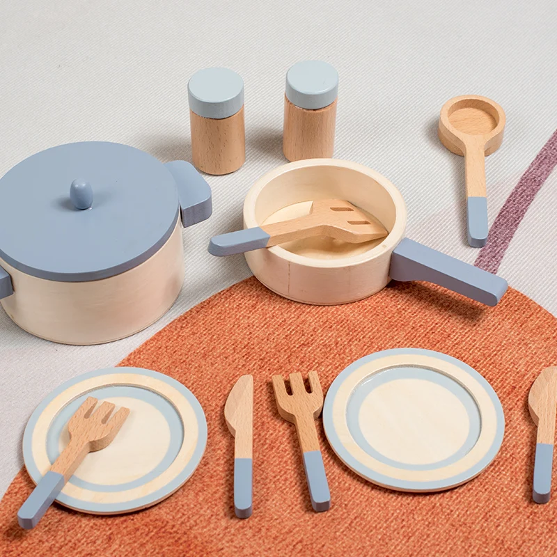Wooden children's simulation kitchen toys, early education educational toys, simulation pots and pans, food, role-play chef 5
