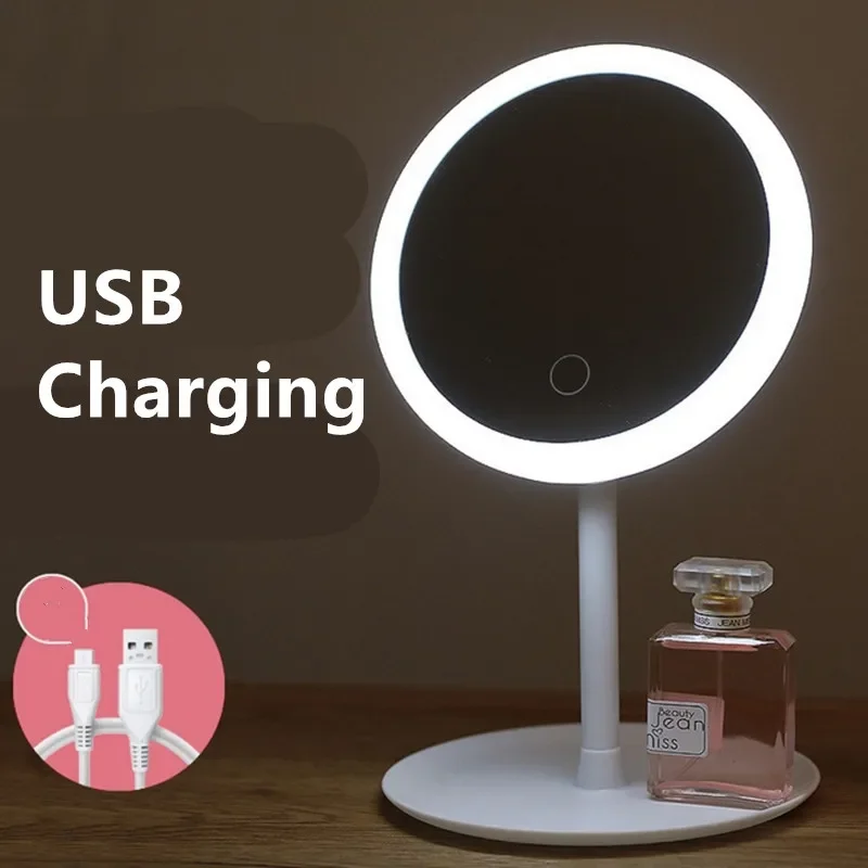 Detachable 3 Modes Makeup Mirror With Light LED Daylight Vanity Mirror Storage Base USB Rechargable 1PC
