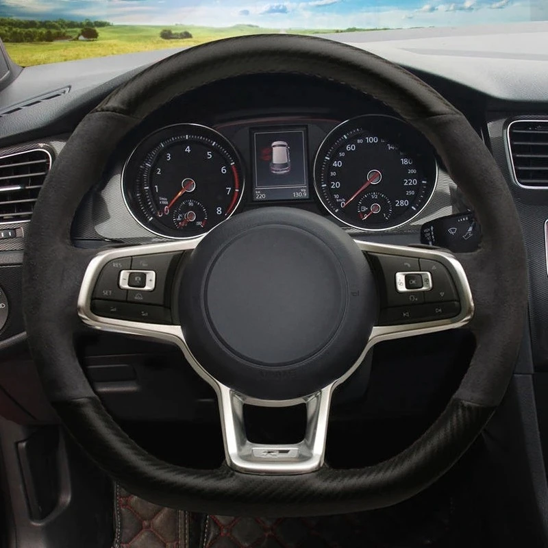 Coprivolante Per Auto In Pelle Scamosciata Nera Antiscivolo Per Volkswagen Golf 7 Gti Golf R Mk7 Vw Polo Gti Scirocco 2015 2016