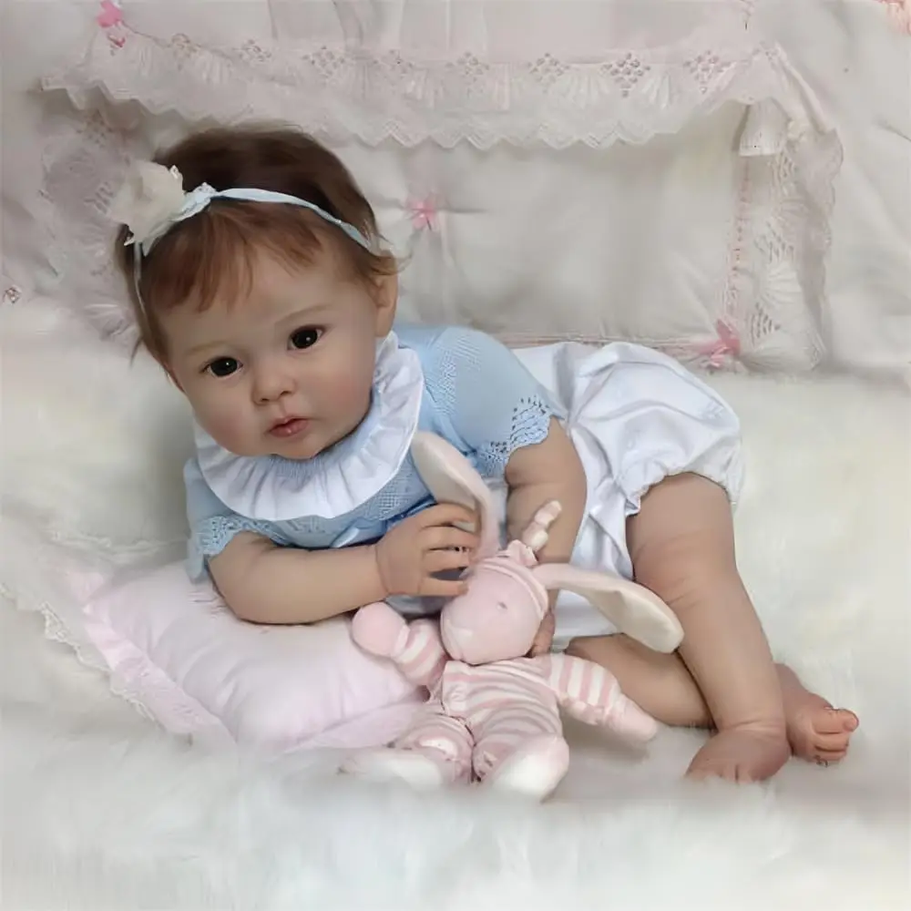 Realistische Reborn-Babypuppen für Mädchen, 22 Zoll, perfekt süße, weiche Vinyl-Neugeborenenpuppen mit offenem Mund, lebensechte süße Kleinkindpuppe mit weichem Stoffkörper, Reborn-Kinderpuppenspielzeug
