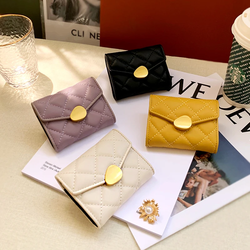 Genuine Leather Short Card Bag Women's Lingge Small and Exquisite Japanese and Korean Cowhide Multi-card Credit Card Bag Wallets