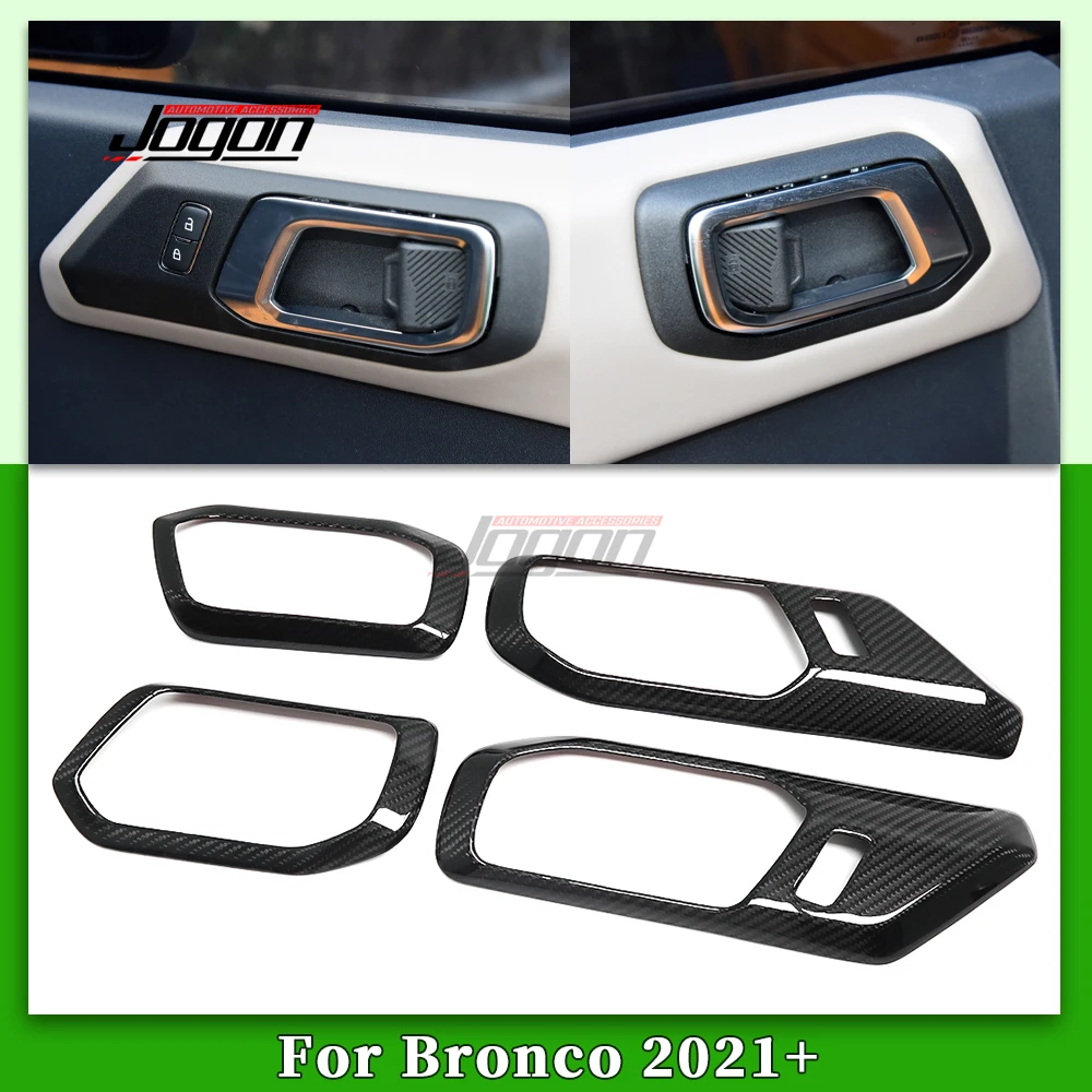 

4PCS Real Carbon Fiber For Ford Bronco 2021 2022 2023 Car Interior Side Door Handle Stickers Cover Trim Inner Parts Accessories