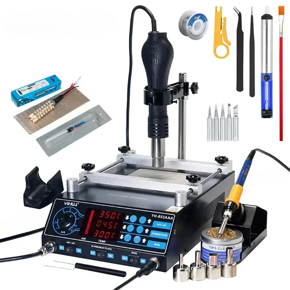 YIHUA 853AAA Soldering Station with Built-in Preheating and 3-in-1 Hot Air Gun Welding Repair Tools Home BGA Desoldering Station