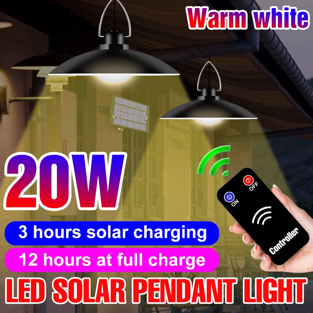 LED Solar Lamp Outdoor Light With Cable Waterproof Solar Panel Double Head Pendant Light For Garden Courtyard Balcony Patio Bulb