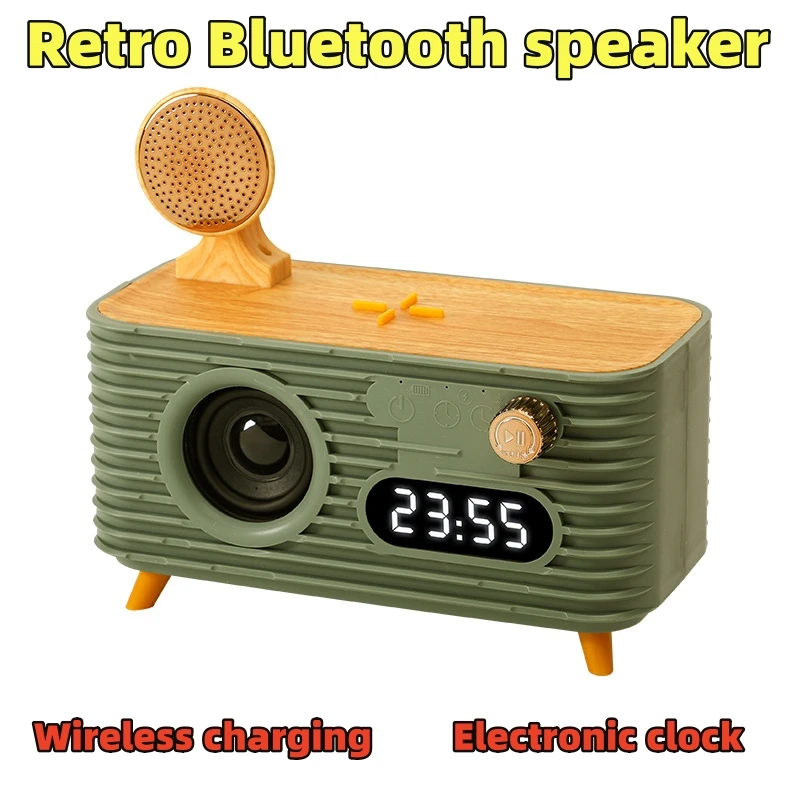 

Retro Bluetooth Speaker 360 Surround Sound Clock Speakers Portable Hifi Mobile Phone Wireless Charger Aromatherapy Audio Gift