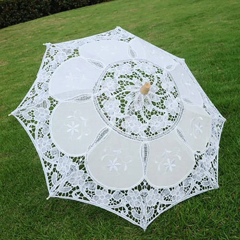 2 Pieces Wedding Lace Umbrella Cotton Bridal Umbrella White Beige For Wedding Decoration Photography Official-Website