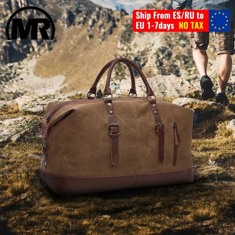 MARKROYAL-Bolso de viaje de cuero para hombre, bolsa de lona grande para el fin de semana