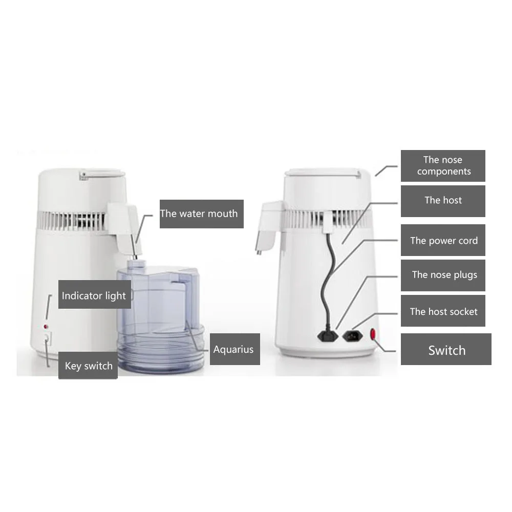 750W 220 V 4L Large Capacity Laboratory Household Distilled Water Machine Stainless Steel Pure Water Distiller Beautys Salon Hyd