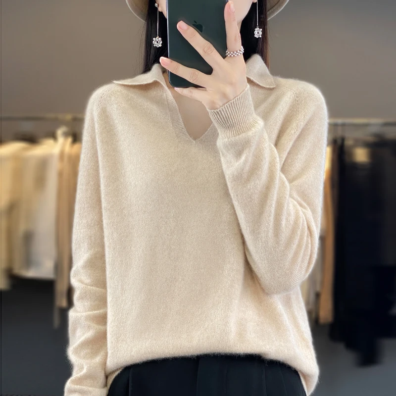 

POLO neck autumn and winter sweater pullover female 2023 loose thick cashmere sweater pullover female oversized sweater pullover