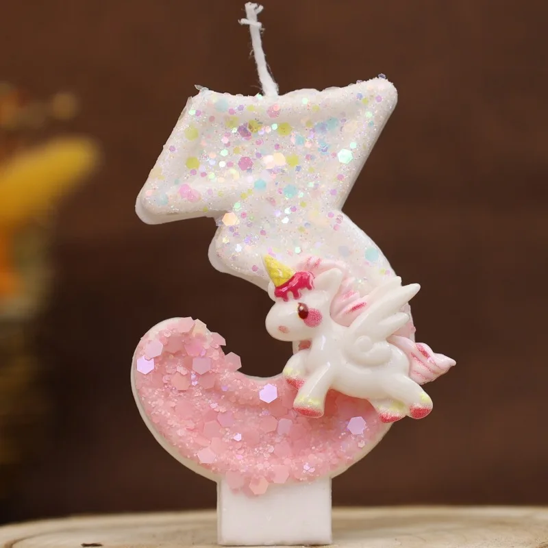 Happy Birthday Candle 0-9 Numbers Candle Pink Unicorn Birthday Candles for Cake Children's Party Cake Decorating