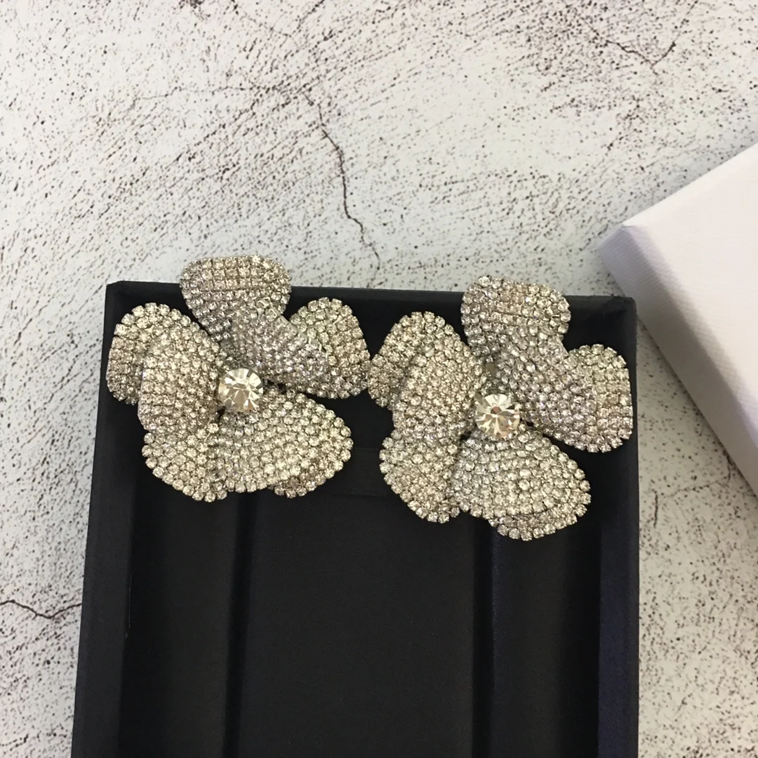 

European and American popular multi-layer flower full drill earrings