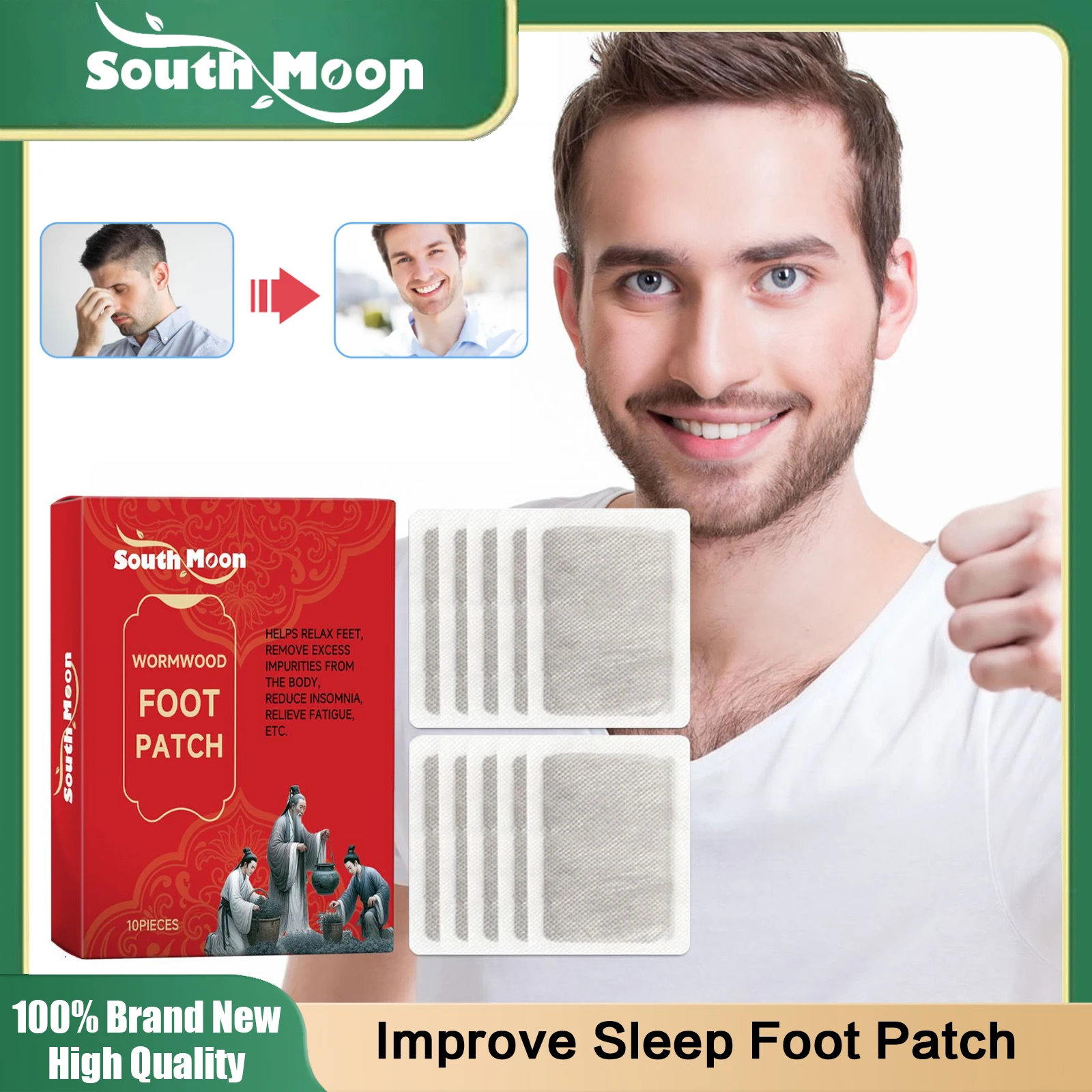 South Moon Improve Sleep Foot Patch Body Toxins Cleansing Detoxification Slimming Relief Stress Tired Dehumidification Foot Care