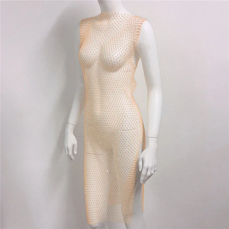 2023new European and American women's hot selling fishnet diamond dress sexy fishnet rhinestone swimsuit fishnet dress for women -Sbce7c46e46b6435aba4d86142b277abbM