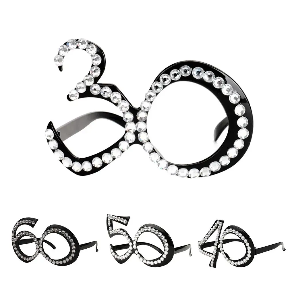 재미있는 반짝이 디아만테 생일 파티 안경 노벨티, 플라스틱 프레임 안경 액세서리, 30, 40, 50, 60