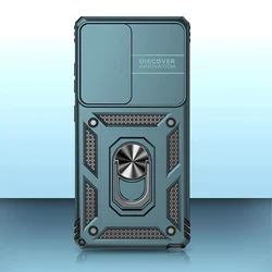 Protective Case with Slide Lens Cover and Rotating Ring Stand for Galaxy S25 (Retro Green)