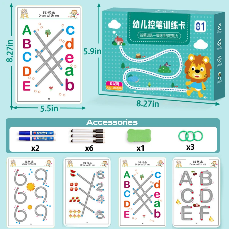 Children Montessori Drawing Toy Pen Control Training Color Shape Math Match Game Set Toddler Learning Activities Educational Toy 2