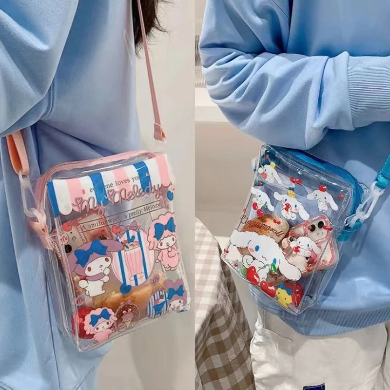 

Kawaii Sanrio Cinnamonroll My Melody Messenger Bag Anime Cartoon Pvc Transparent Waterproof Shoulder Beach Phone Bags Girls Gift