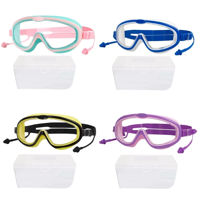 Kids Swimming Goggles with Earplugs Wide View Anit-fog Swim Goggles Equipment waterproof anti fog kids swimming goggles with earplugs wide view children s goggles high definition big frame swim eyewear