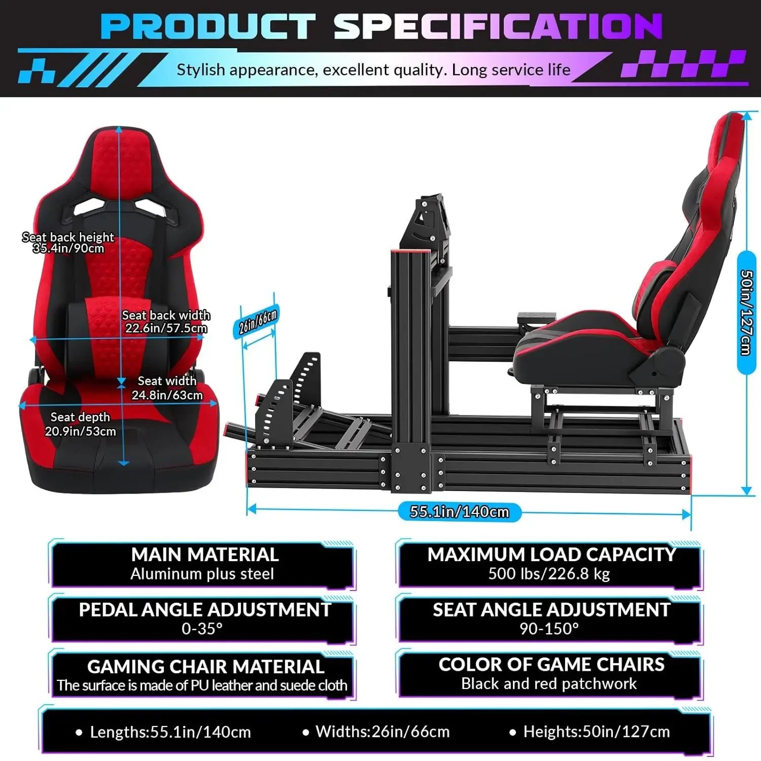 Racing Simulator Cockpit Stand, Elite Series Seats, Adj. Wheel Mount, Fits G29/G920/G923/T-Series, Wheel/Pedals/Shifter Not Inc. 2