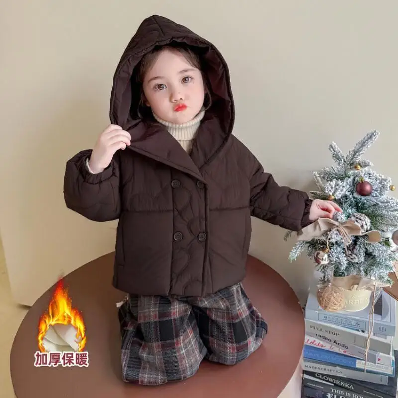 코트 후드티 코튼 자켓 여아용 한국 버전 아동용 후드 겨울 신상 베이비 카와이 캐주얼 의류 파카