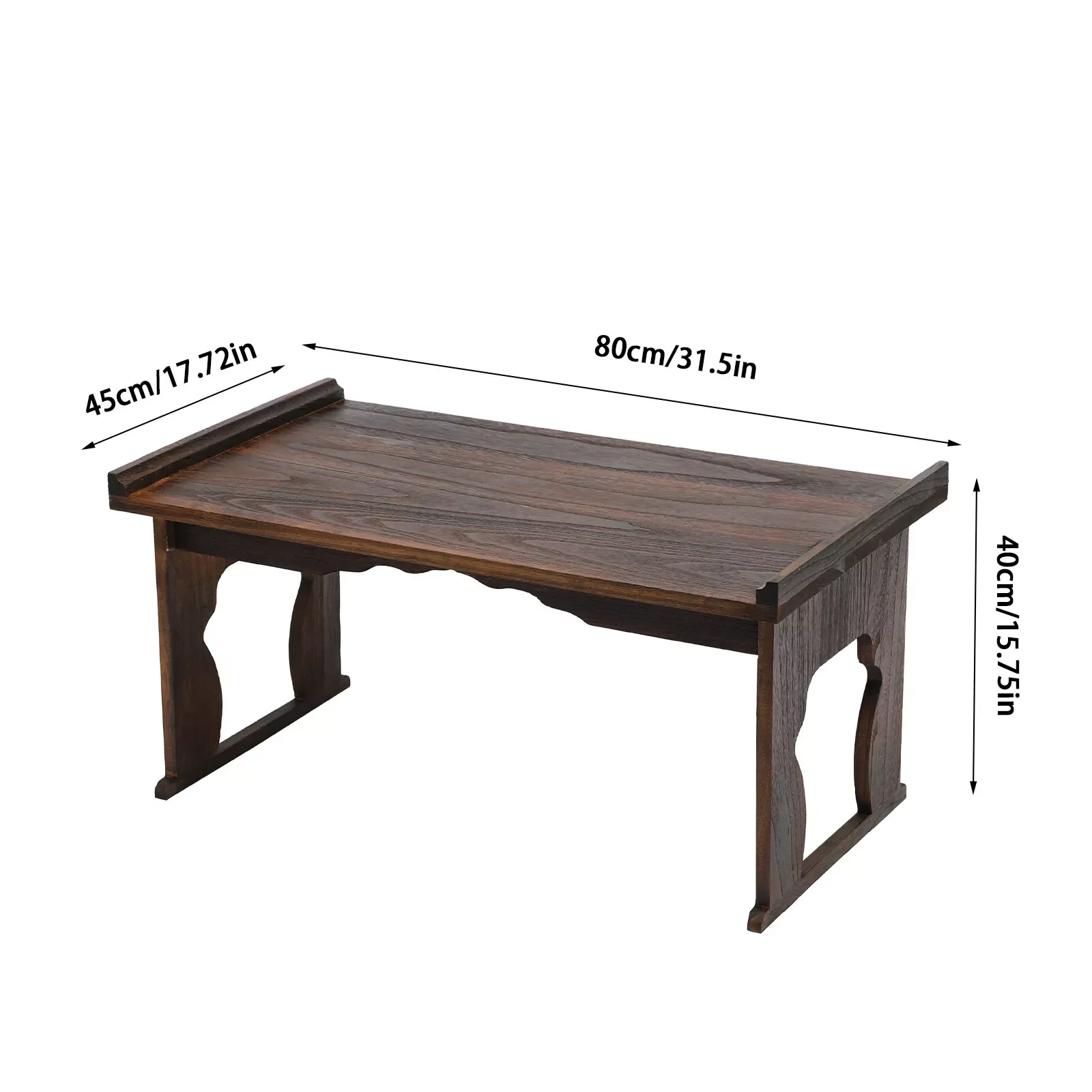 32*18inch Folding Floor Table Rectangular Coffee Table Foldable Japanese-Style Tea Low Table Antique Wooden Altar Desk 4