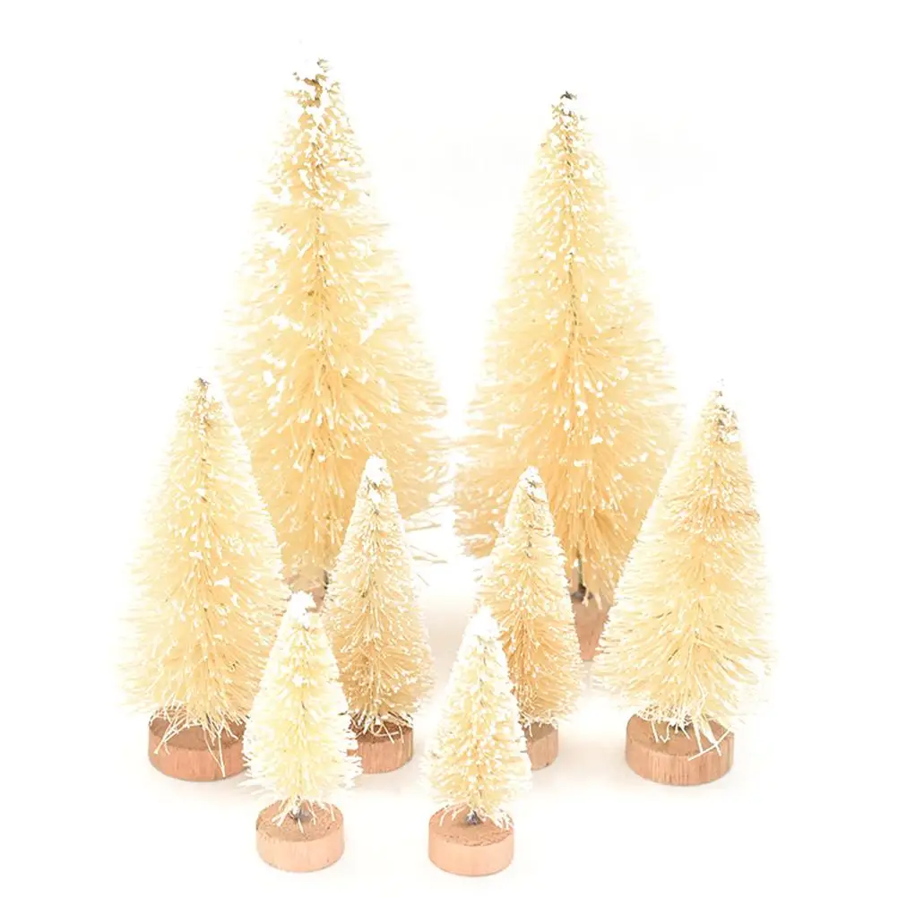 8PCS Christmas Tree Ornament  Stable Standing Sisal Silk Wood Mini Christmas Tree Home Decoration Ideal Present for Indoor