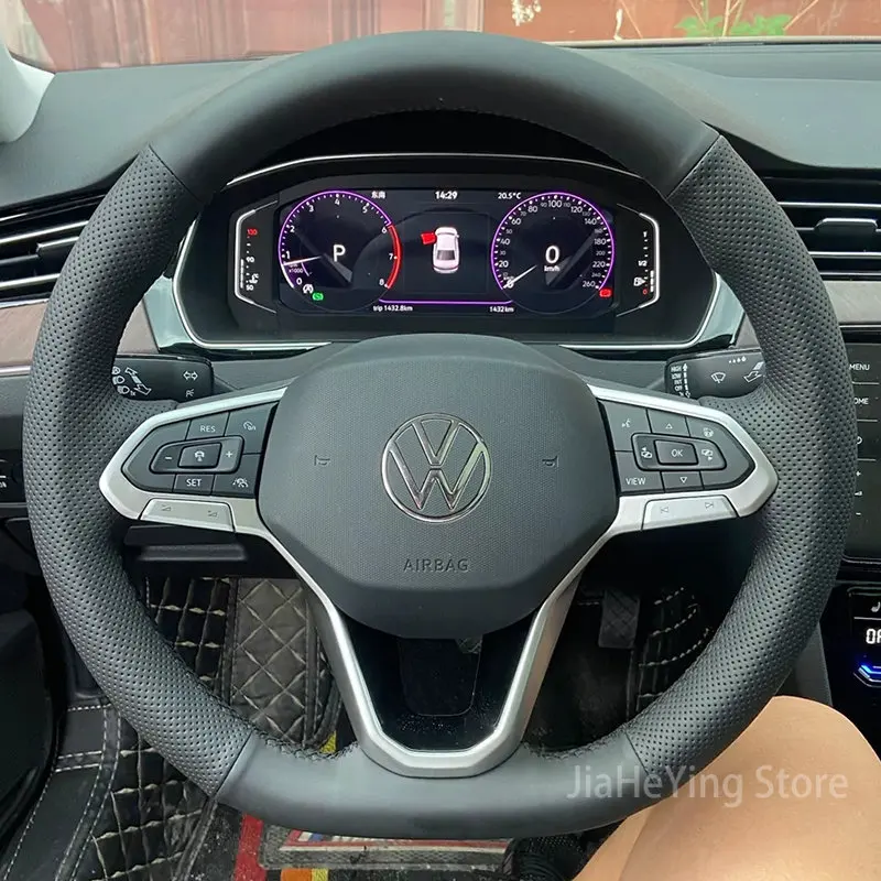 

DIY Customized Hand-Stitched Non-Slip Leather Car Steering Wheel Cover Braid For Volkswagen VW Golf 8 2020 Atlas 2020 2021