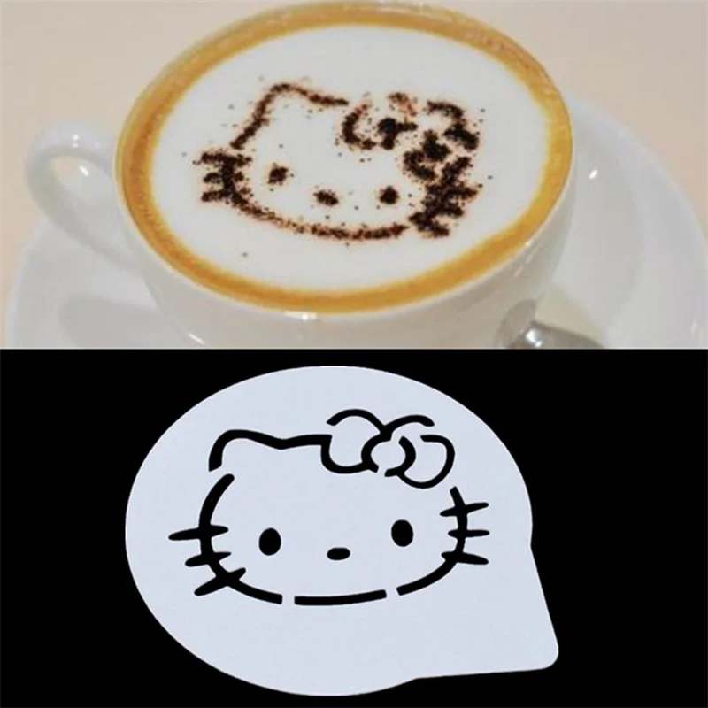 7.5cm Cartoon Sanrio Hello Kitty Cappuccino Latte Coffee Stencils Duster Cake Mold Spray Coffee DIY Art Stencils Dessert Decore baking tools