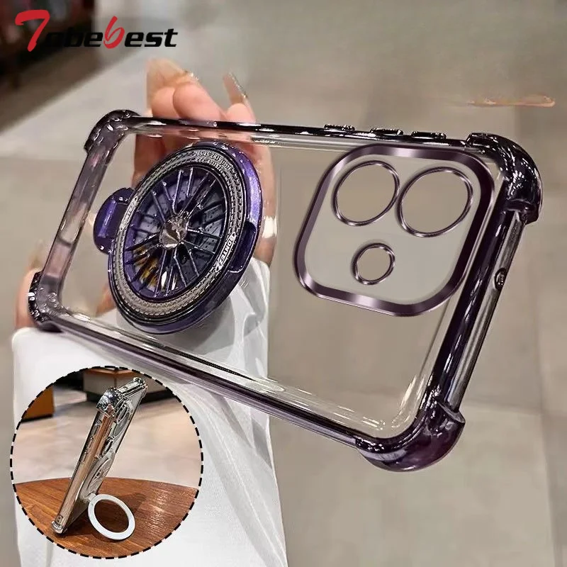 Clear Shockproof Plating Phone Case with Gyro Holder