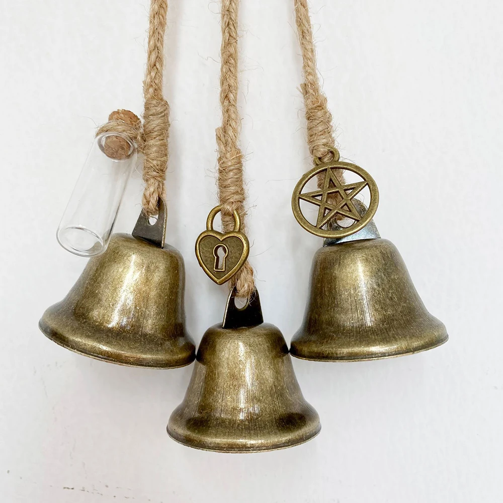 Vintage Handmade Hanging Bells Weaving Wind Blessing Bell Handicraft Witch Bell Retro Porch Door Bells Home Garden Decoration