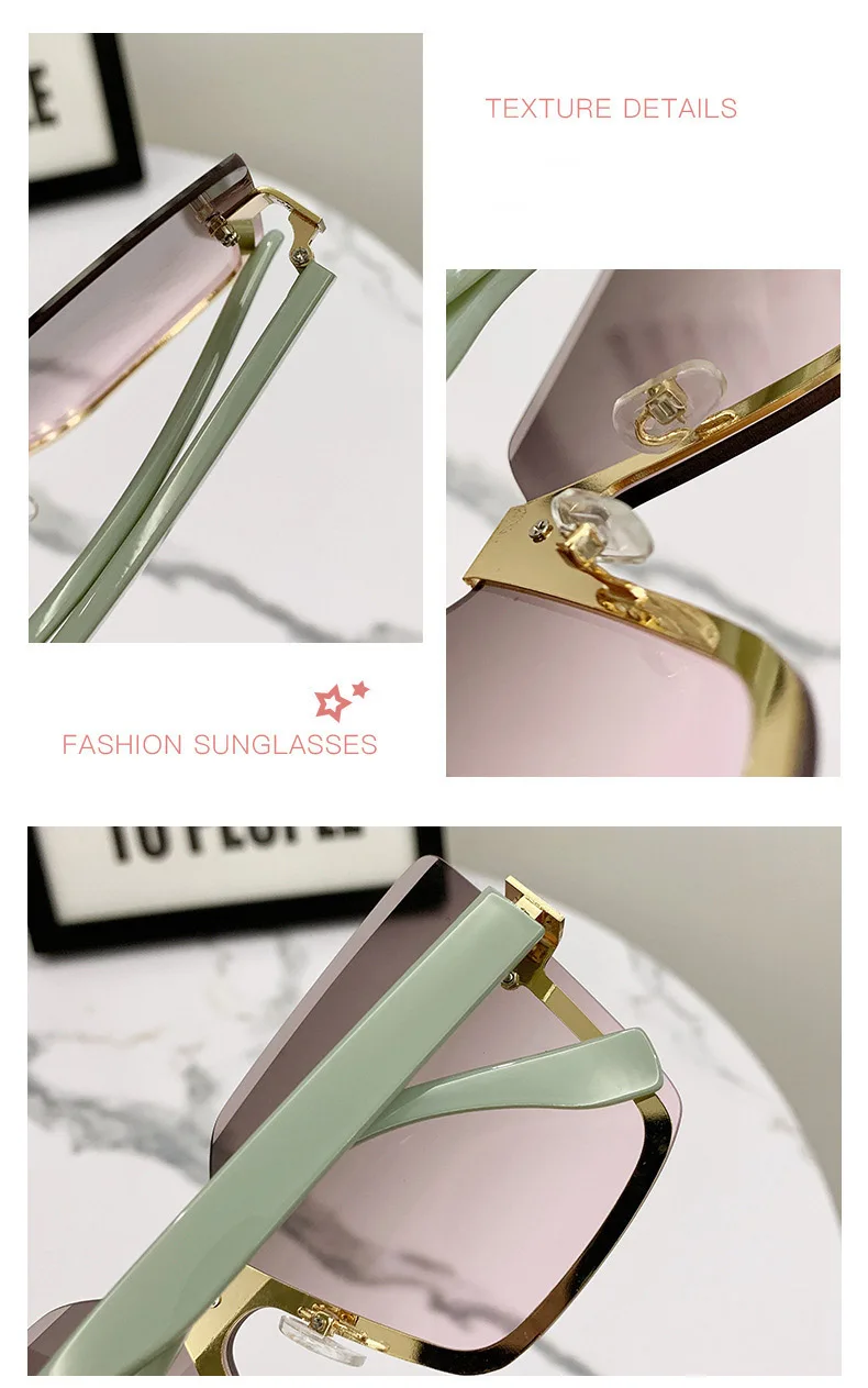 Neue europäische und amerikanische Stil Halb rahmen Metall Sonnenbrille Mode schlanke Damen Sonnenbrille Anti-UV-Brille – Detail 6