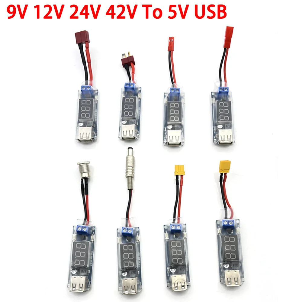 XT60 XT30 JST T zátka na USB stejnosměrný buck konvertor v 5.5*2.1 5.5*2.5 9V 12V 24V 42V na 5V USB krok shodit energie poskytnout modul vyndat USB