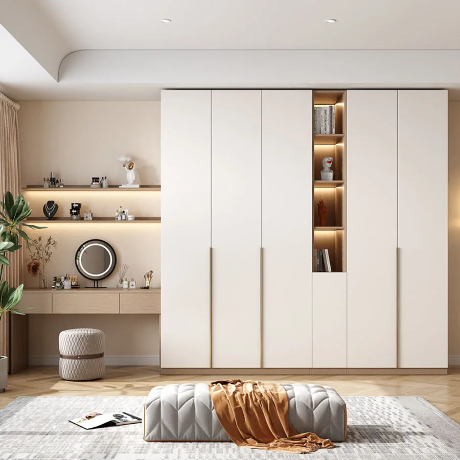 

Large Capacity Wardrobes Wooden Multi Layer White Handles Makeup Vanity Household Big Closet Drawers Schrank Salon Furniture