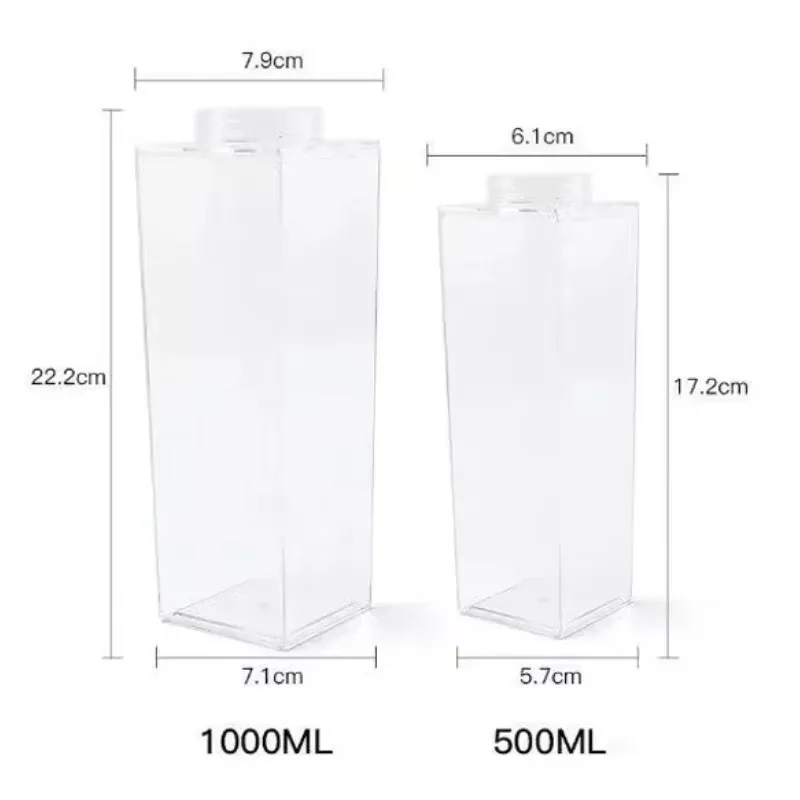 500/1000ml Plastic Clear Convenience Bottle New Reusable Juice Transparent Sport Leakproof Cup Box Milk Drinking Water Home
