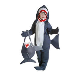 Cosplay Party Costume For Kids Shark Costume Child Grey Shark Jumpsuit Animal Halloween Birthday Party Girls Boys Purim
