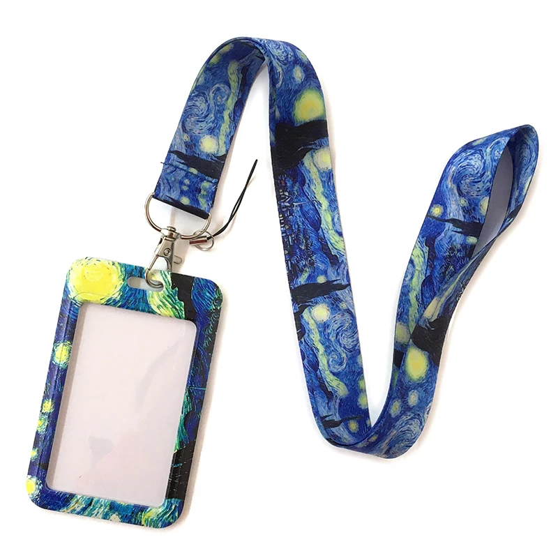 Van gogh Oil Painting Sunflowers Art Fashion Lanyard ID Badge Holder Bus Pass Case Cover Slip Bank Credit Card Holder Strap Gift 4