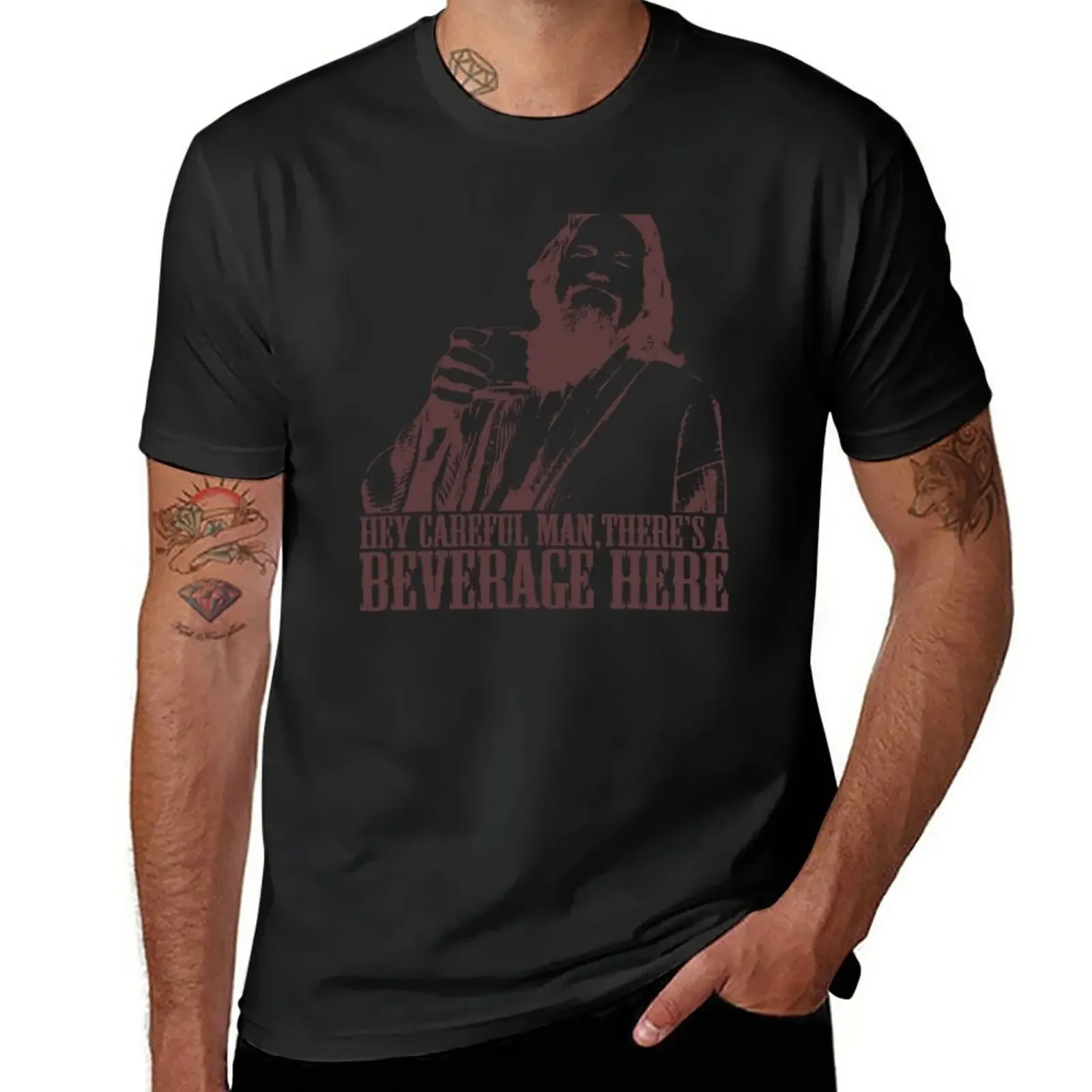 

The Big Lebowski Careful Man There's A Beverage Here T-Shirt T-Shirt heavyweights sweat summer tops mens tall t shirts