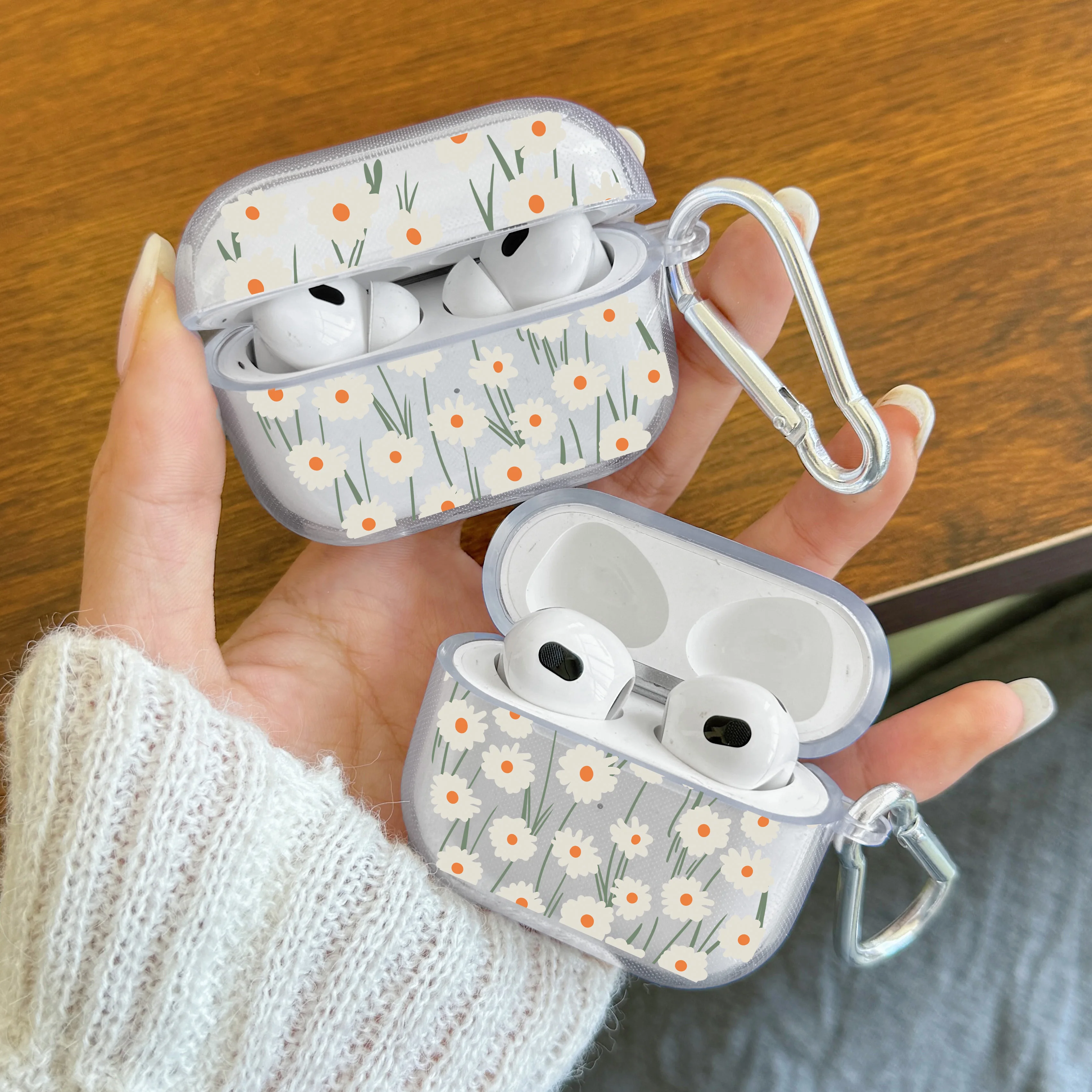 Clear TPU Flower Pattern Wireless Bluetooth Earphone Cover