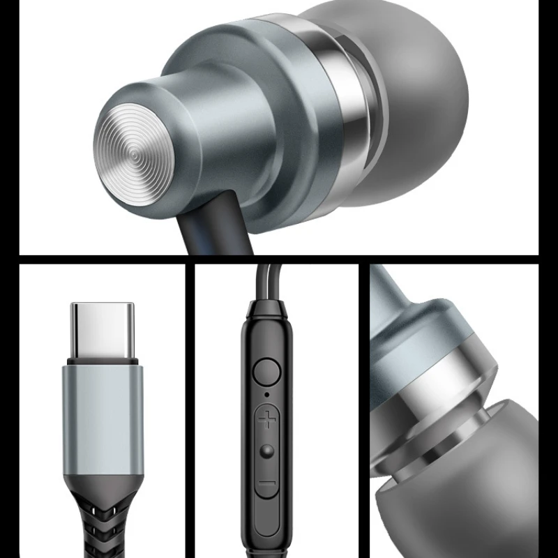 Metal stereo tuning digital decoding Type-C wired headphones for Huawei Samsung C flat port in-ear 5