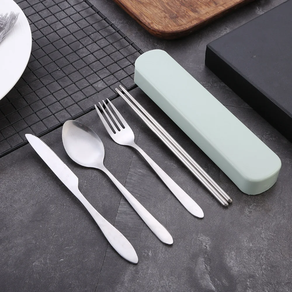 

4Pcs/Set Travel Camping Cutlery Set Portable Tableware Stainless Steel Chopsticks Spoon Fork Steak Knife with Storage Case