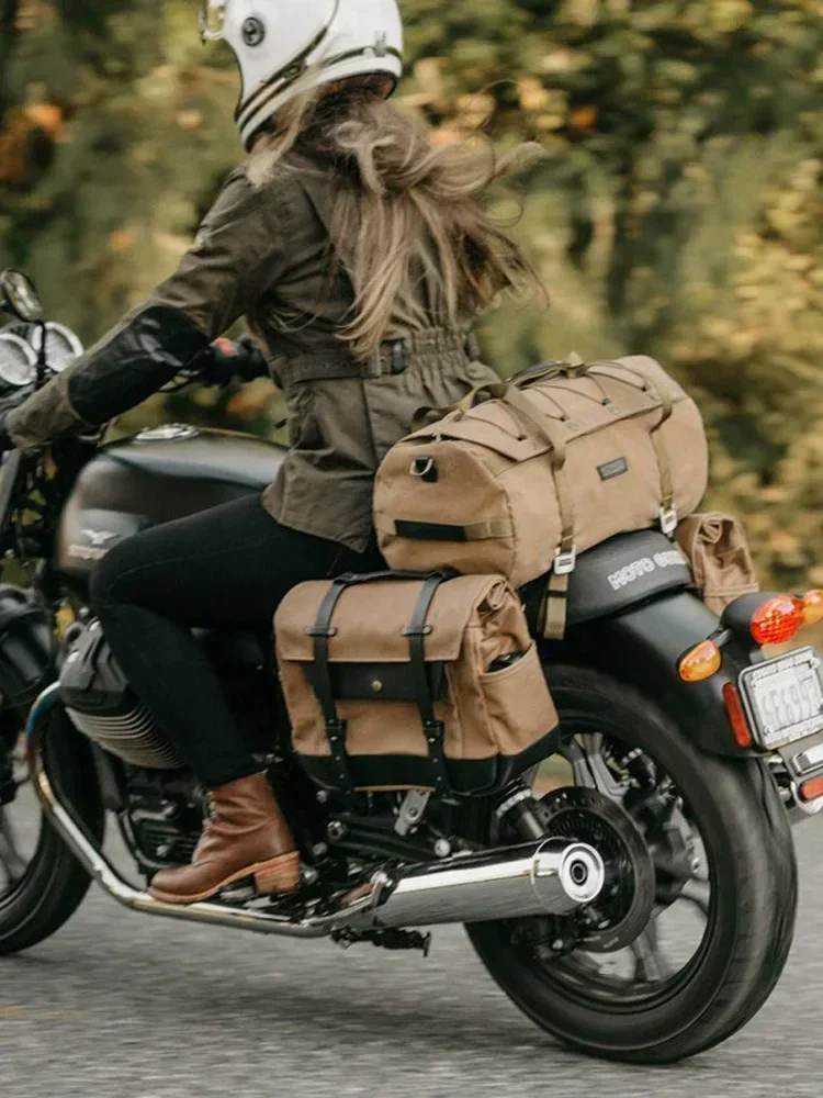 Oil Wax Canvas Cowhide Travel Tote Bag Vintage Waterproof Motorcycle Bag Causal Tools Men Handbags Messenger Bags