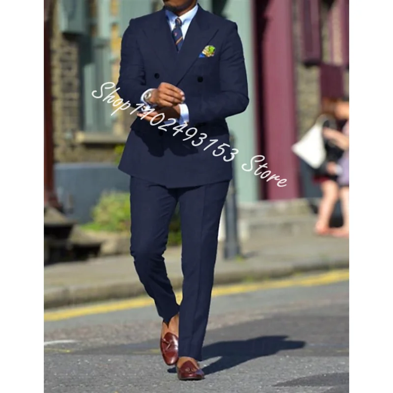 2024 Elegant Suits For Men Slim Fit Peak Lapel Double Breasted 2 Pieces Formal Business Groom Wear Wedding Tuxedos Costume Homme