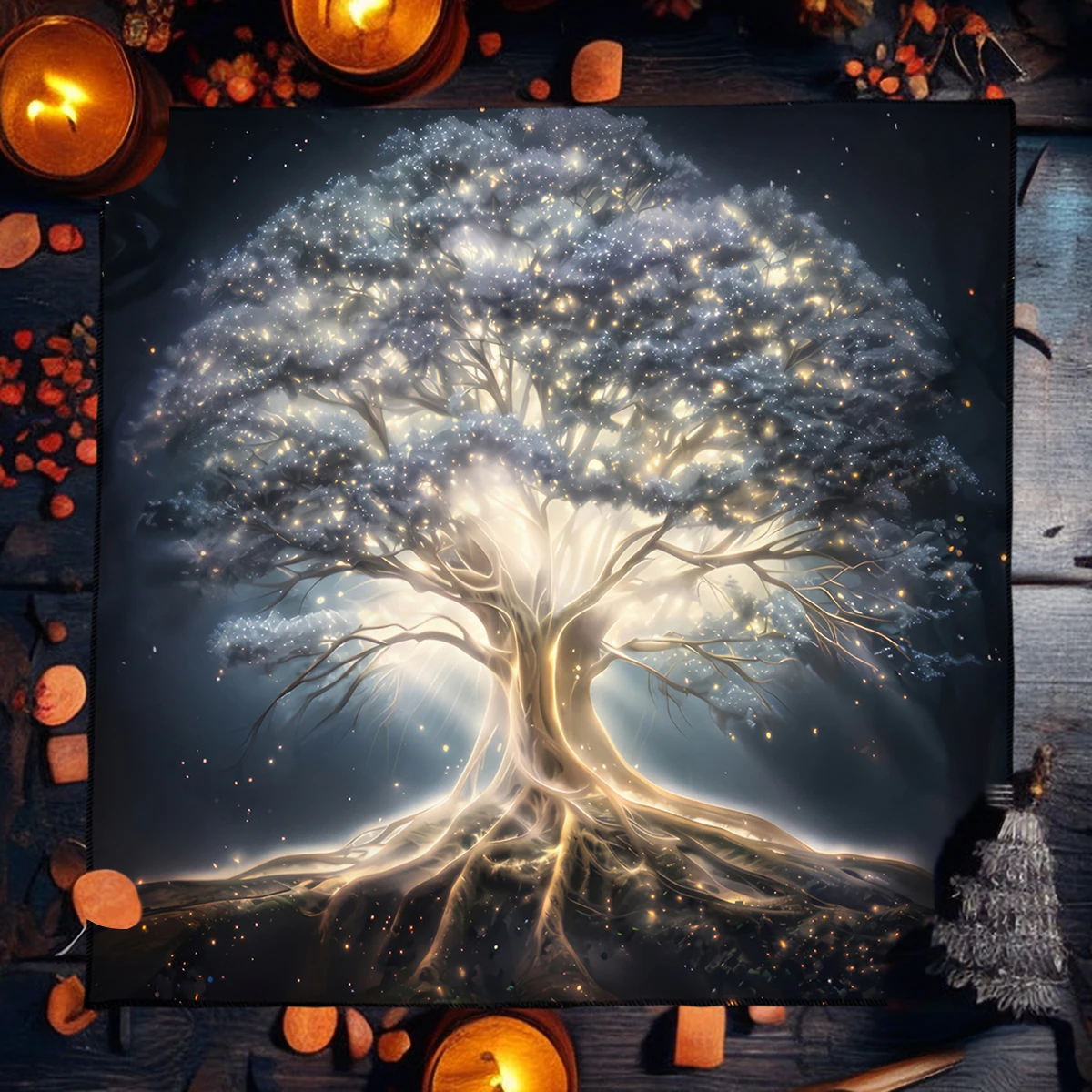Life Tree Tarot Cloth Altar Cloth Starry Colorful Tree of Life Tarot Tablecloth for Reading Witchcraft Astrology Oracle Card Mat 3
