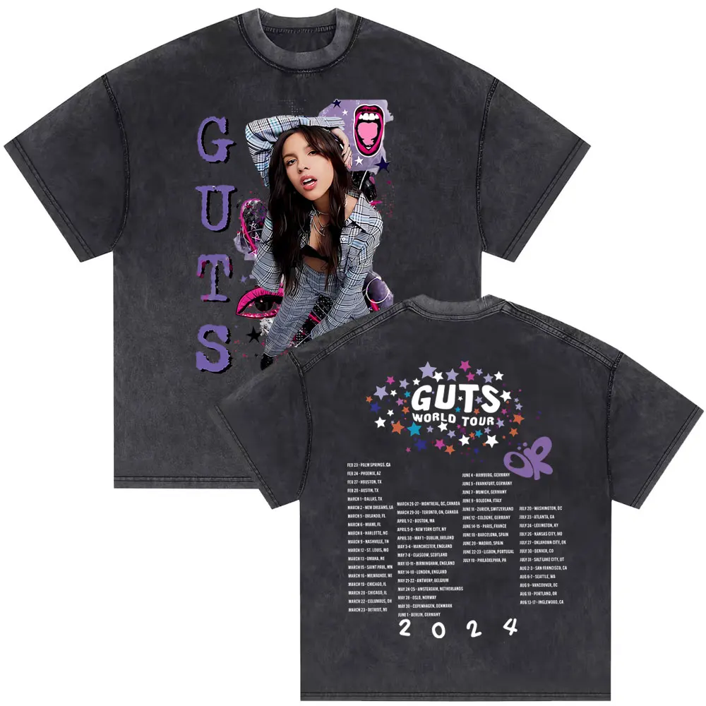 

Washed Vintage Vampire Guts 2024 World Tour Concert T Shirt Unisex Oversized Pure Cotton Tshirt Men Women Fashion Aesthetic Tees