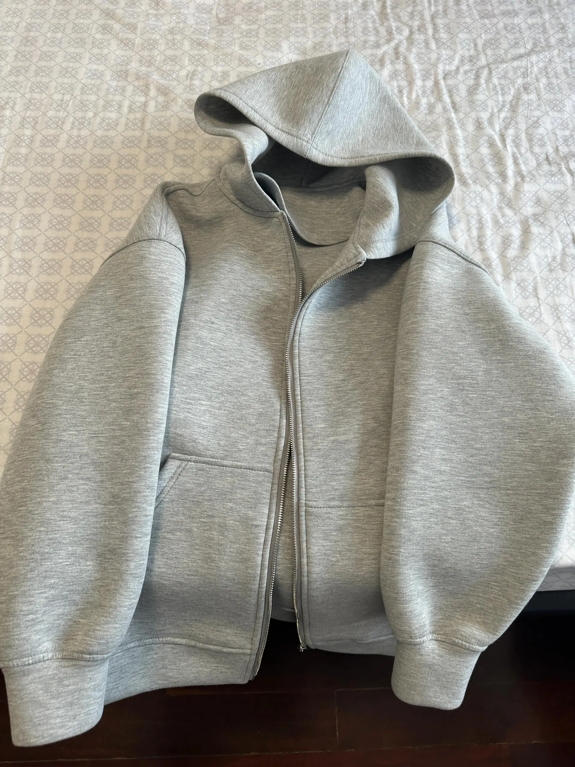 Women's Grey Hooded Coat Solid Long Sleeve Loose Zipper Jacket Sports Style Female Autumn Fashion Oversize Outerwears