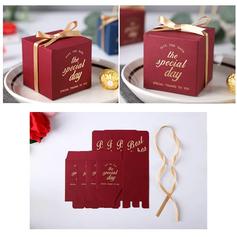 20pcs Bronzing Letter Print Candy Box Wedding Party Gift Packaging Supplies Best Wishes Boxes Bag Chocolate Wrapping Decor