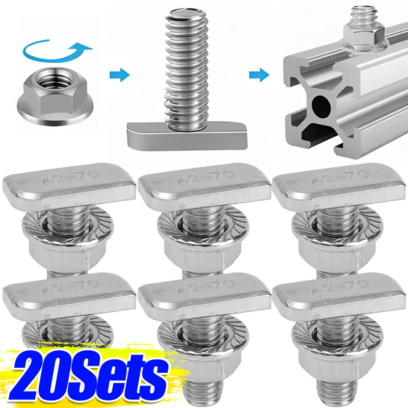 Stainless Steel T-Shape Sliding Bolt with Hex Flange Nuts